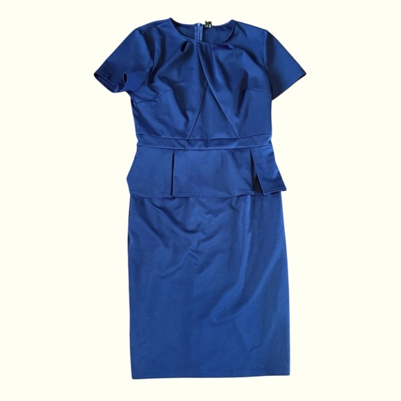 Dress Elegant Navy Blue Peplum Dress Large - Picture 4 of 6
